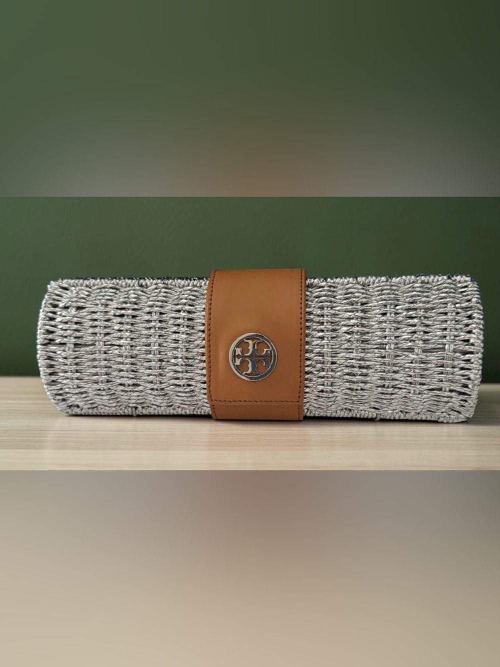 Tory Burch Silver Woven Clutch